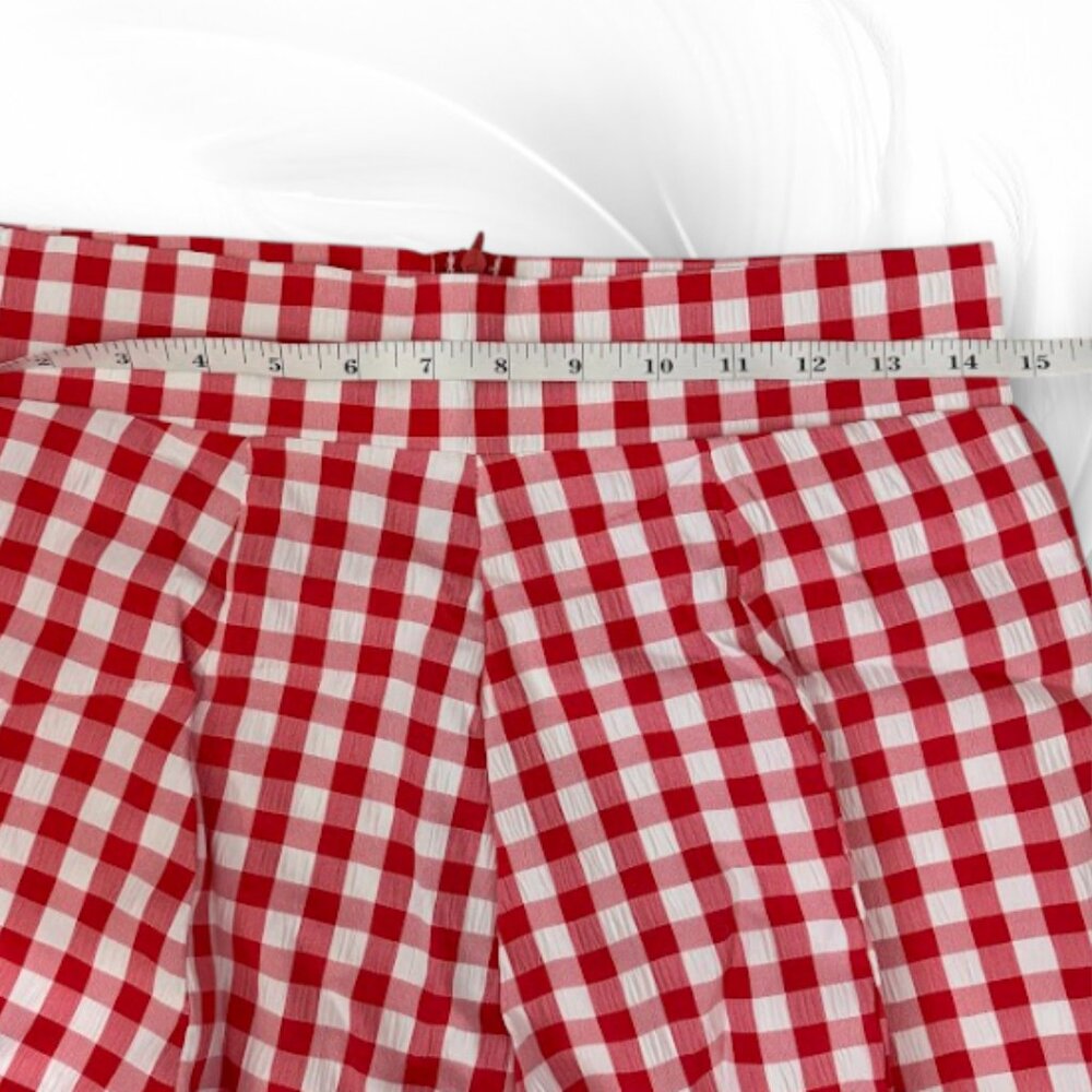 Red Gingham Maxi Skirt High Waist A-Line with Pockets - Picture 7 of 8